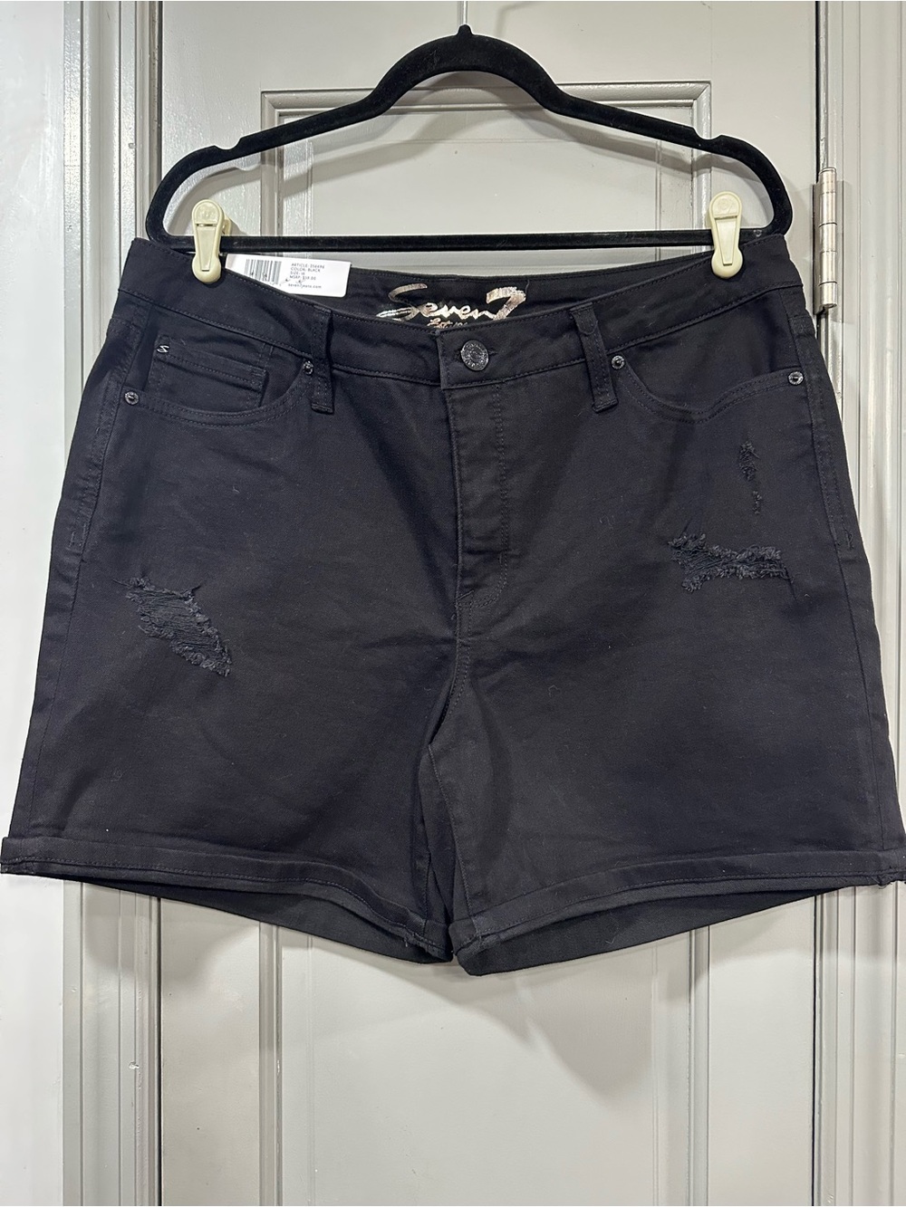 Seven7 Black Distressed High-Rise Jean Shorts